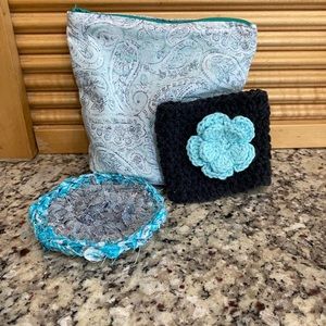 Cup cozy coaster set with zipper pouch